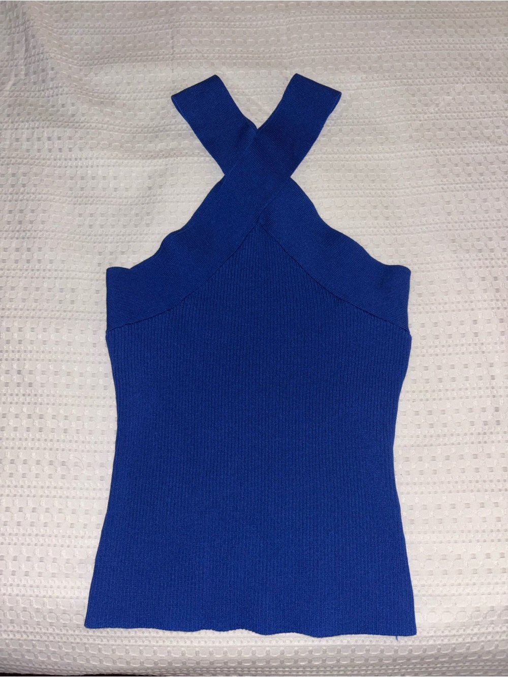 Skies Are Blue Cross-Front Ribbed Halter Tank - Blue